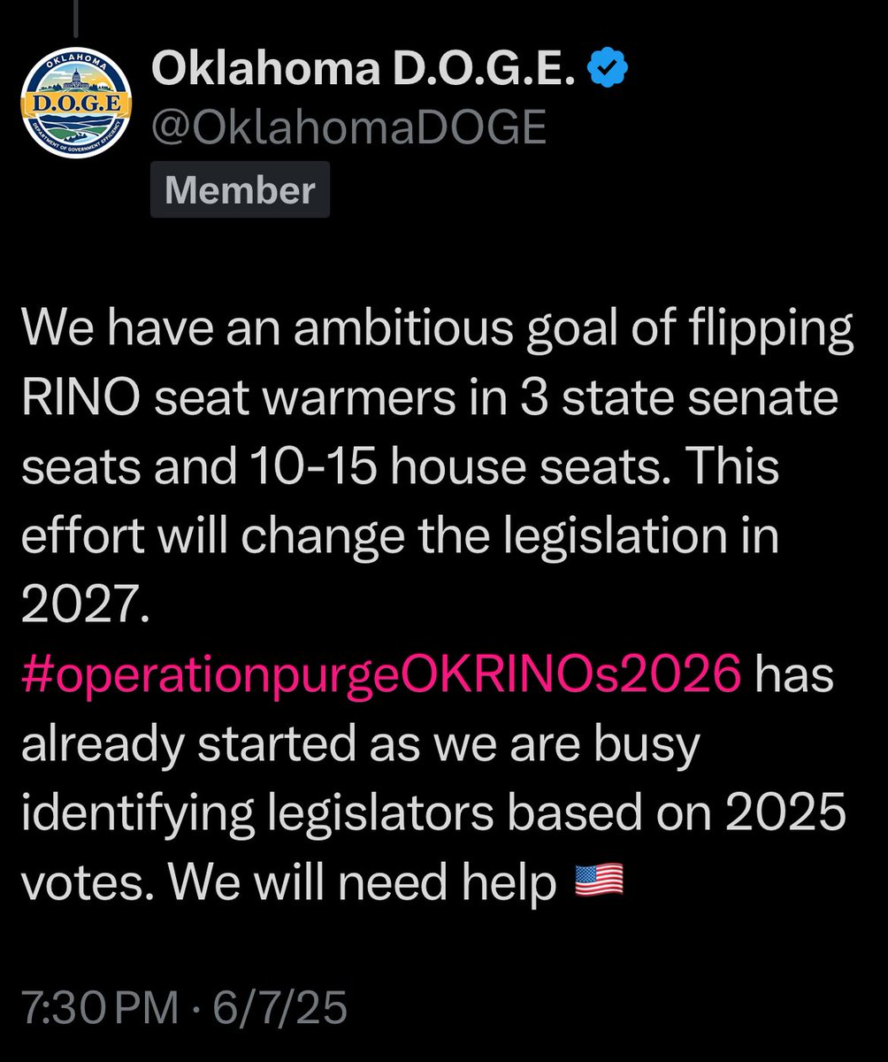 OKFirst2026's tweet photo. JKev aka @GovStitt dealt with RINOs both of his terms due to @Kannady4OK91Rep turning on his conservative colleagues in the House who he referred to as cancer. 🤬 It has been referred to as purge of conservatives in 2018 even in New York Times. #CAMPSwamp we ain’t scared. We 🔥are🔥coming🔥❤️🤍💙🇺🇸#operationpurgeokrinos2026