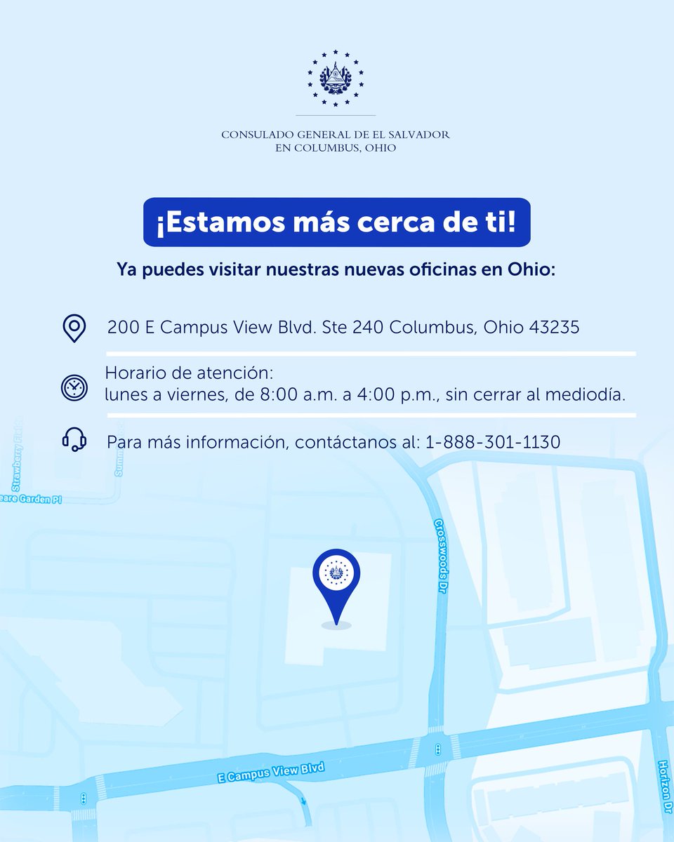¡Más cerca de ti! 🤝

Queremos atenderte mejor y, para ello, a partir del lunes 9 de junio podrás visitarnos en nuestra nueva sede ubicada en: 
📍 200 E Campus View Blvd. Ste 240 Columbus, Ohio 43235
🌐 bit.ly/4kD2sd6
 
Más información:
☎️ 1-888-301-11-30