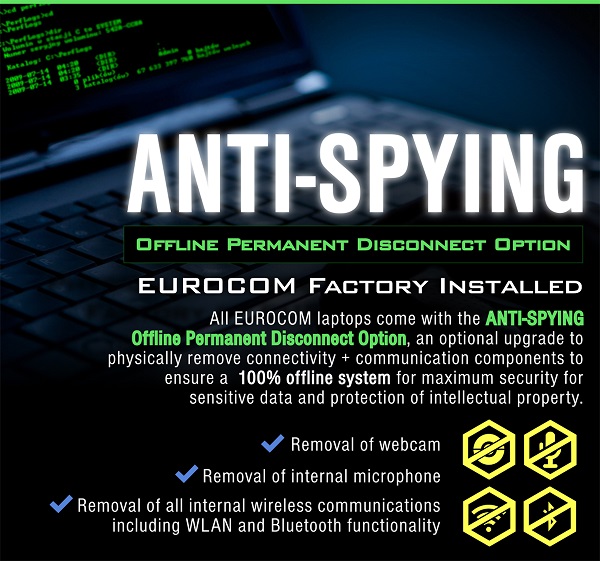 EurocomTech's tweet image. Is your computer spying on you? Eurocom offers comprehensive Anti-Spying Package to safeguard professionals from security breaches for its customized laptops