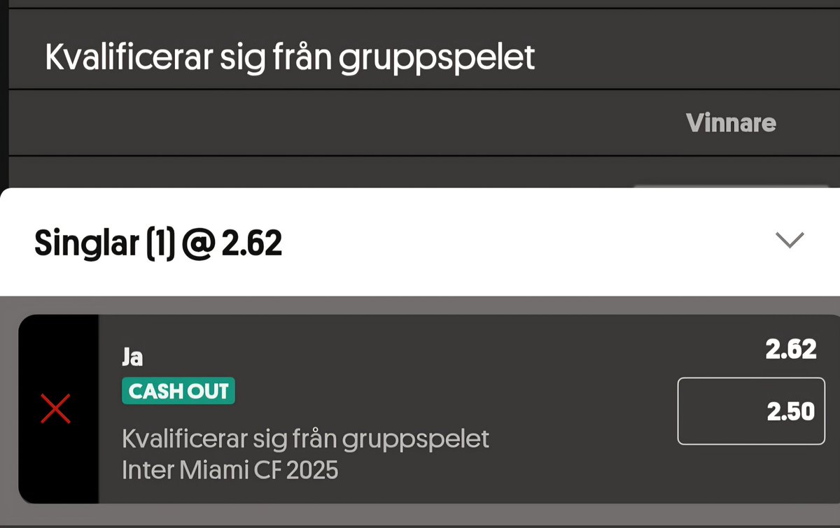 VM (klubblag) ⚽️ 🏆 🌍
Miami (Topp 2) | Grupp A
2,62 (kambibolag) | 2,5/10U

Andra spelet i klubblags-VM plockas med Inter Miami att kvalificera sig ur gruppspelet (nå ⅛-final) i vad vi anser vara en av de sämsta grupperna || Just nu har Kambibolag högst odds för det (att
