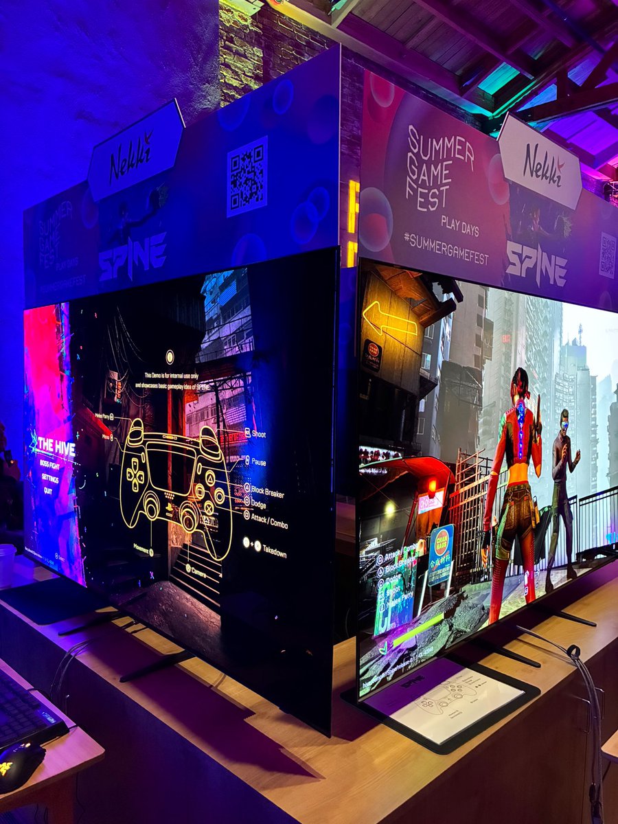Nekkicom's tweet image. First day of closed-door @playspine demos at #SummerGameFest — done ✅
Can't wait to continue tomorrow. Have a SPINEtastic evening!
#playSPINE #SGF2025