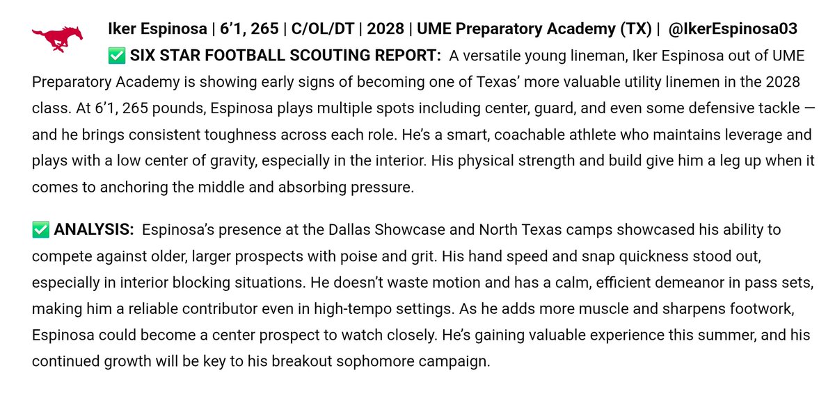IkerEspinosa03's tweet photo. Thank you for the write up @sixstarfootball @the_Ufootball @Coach_HardinJ @CoachMJank https://t.co/nhMqvyhgAy