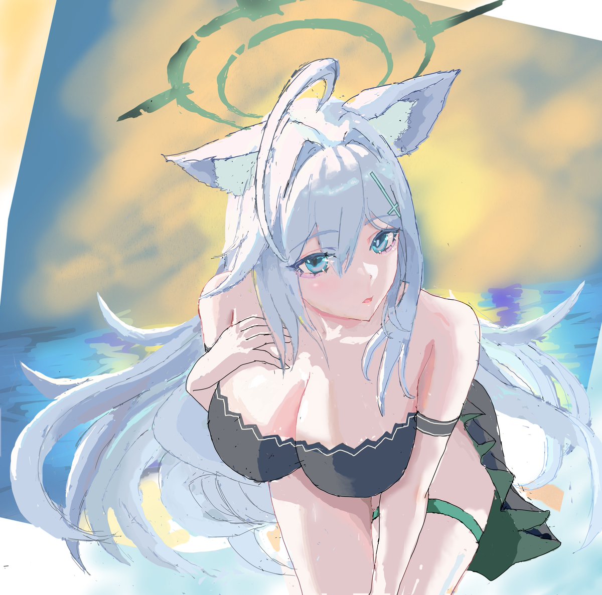 先生と海水浴　＃ブルーアーカイブ　＃シロコテラー　＃クロコ　＃シロコ　#絵描きさんと繋がりたい 　＃二次創作　＃春の創作クラスタフォロー祭　#初夏の創作クラスターフォロー祭り　＃イラスト　＃ART祭　#illustration 　#ブルアカ