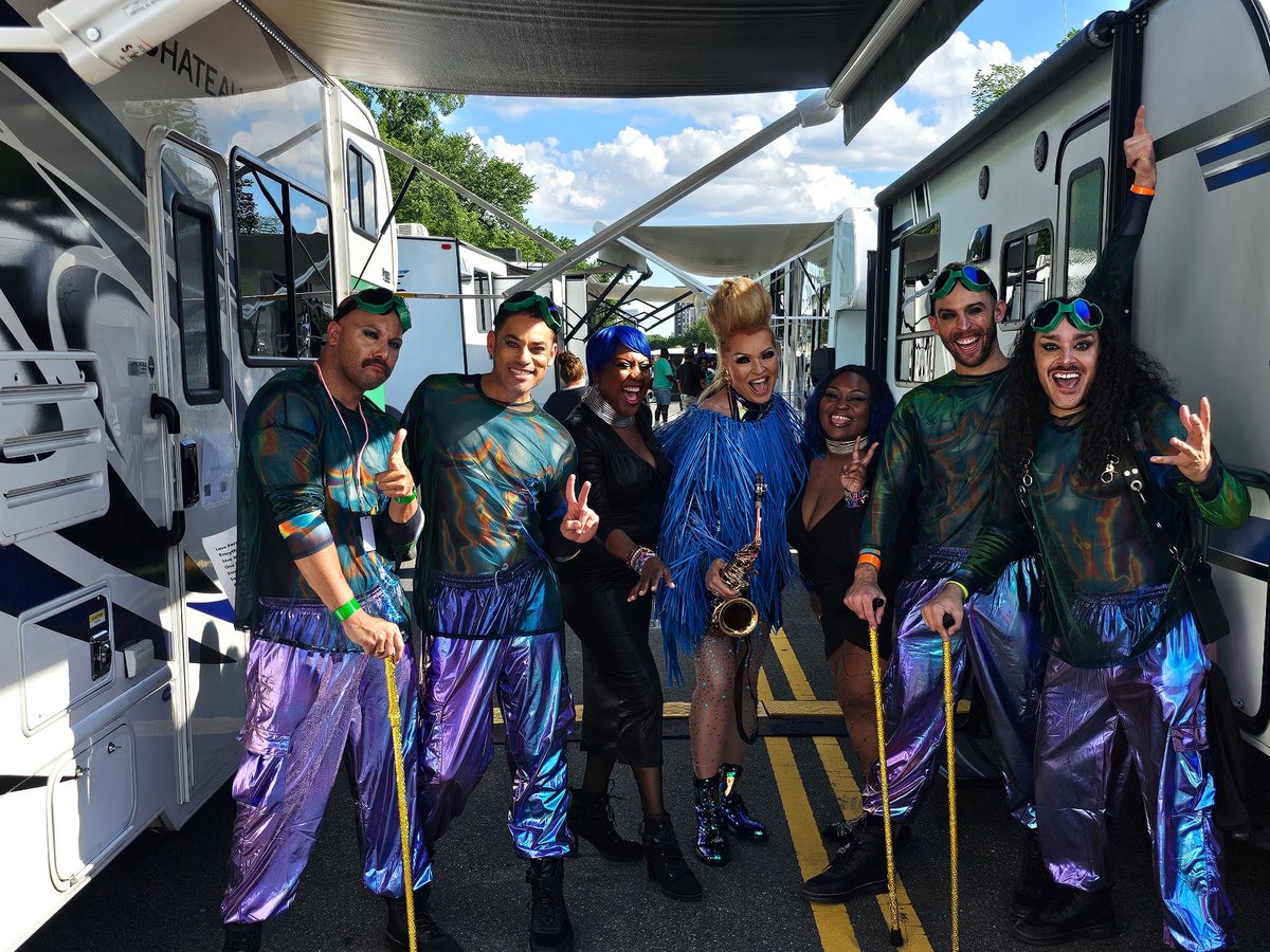 At Capital Pride / World Pride 2025…. This fabulous group of dancers and singers and I just about ready to hit the stage!! ￼Costumes by the fantastic Jeffery DeBarthy! Xo KW