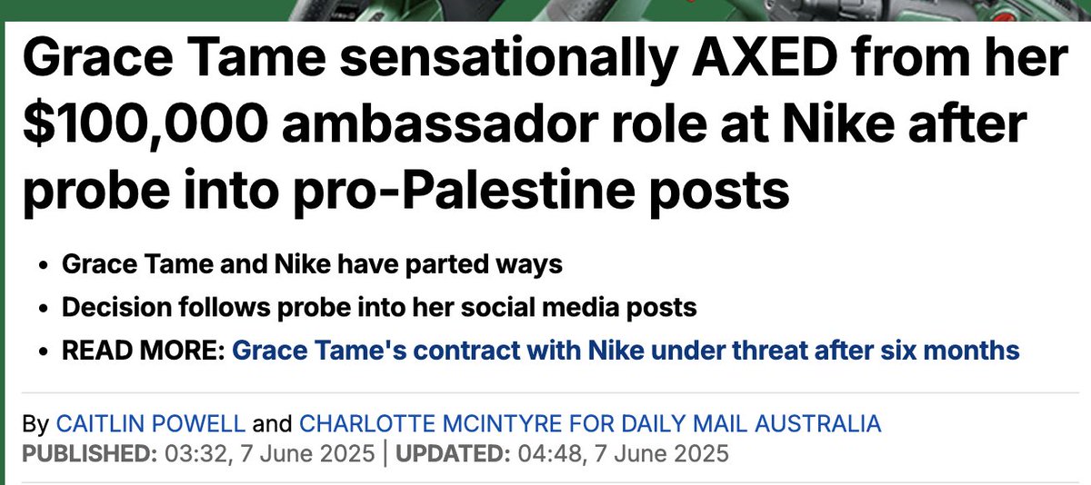 Athlete Grace Tame told a crowd "'Empathy should have no boundaries". And <a href="/Nike/">Nike</a> axed her as a brand ambassador. 

Boycott these motherfuckers!  #boycottNike