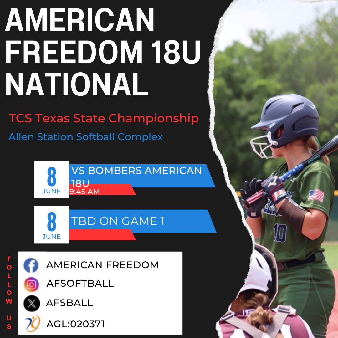 Tomorrow’s bracket schedule!! Come out and see us play!!❤️❤️
#AFstrong #BeBetter #TeamCSA 
<a href="/jakelindy2021/">Jake Lindmeier</a> <a href="/KevinBlaskowski/">Kevin Blaskowski</a> <a href="/AFSBALL/">American Freedom Softball</a> <a href="/CSA_Athletes/">Collegiate Sports Advocate (CSA)</a> <a href="/Dionne_Hill_CSA/">Dionne Hill CSA</a>