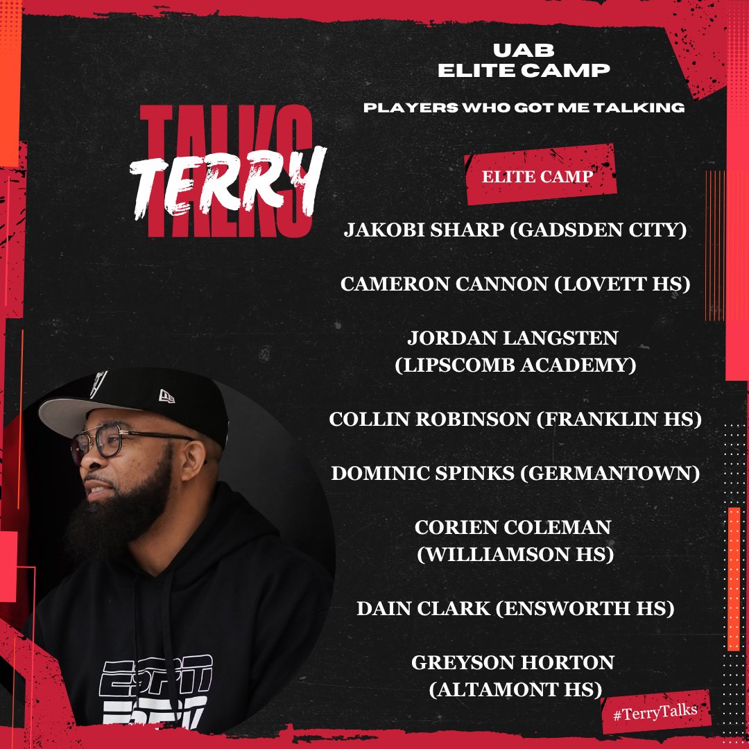 🚨 #TerryTalks 🚨

These players got me talking about their performance at UAB Elite Camp in Birmingham, AL...

#ESPN #PaulBiancardi #SCNext <a href="/PaulBiancardi/">Paul Biancardi</a> <a href="/SCNext/">SportsCenter NEXT</a> <a href="/TheUCReport/">Billy Tucker</a> #PrepHoops #PrepHoopsAL #TerryDrakeBasketball #iBallTDB <a href="/UAB_MBB/">UAB Men's Basketball</a> #UABBasketball @clydewalters_