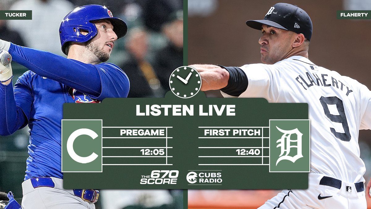 670 The Score (@670thescore) on Twitter photo TODAY: It's the rubber match of the Cubs-Tigers series from Detroit!
Tune in on The Score:
β° 12:05 pm pregame
ποΈ <a href="/PatandRon670/">Pat and Ron</a> & <a href="/ZachZaidman/">Zach Zaidman</a>
π» 670 AM, 104.3 FM HD-2
π± Audacy app
The Score is your home for Cubs Baseball! TODAY: It's the rubber match of the Cubs-Tigers series from Detroit!
Tune in on The Score:
β° 12:05 pm pregame
ποΈ <a href="/PatandRon670/">Pat and Ron</a> & <a href="/ZachZaidman/">Zach Zaidman</a>
π» 670 AM, 104.3 FM HD-2
π± Audacy app
The Score is your home for Cubs Baseball!