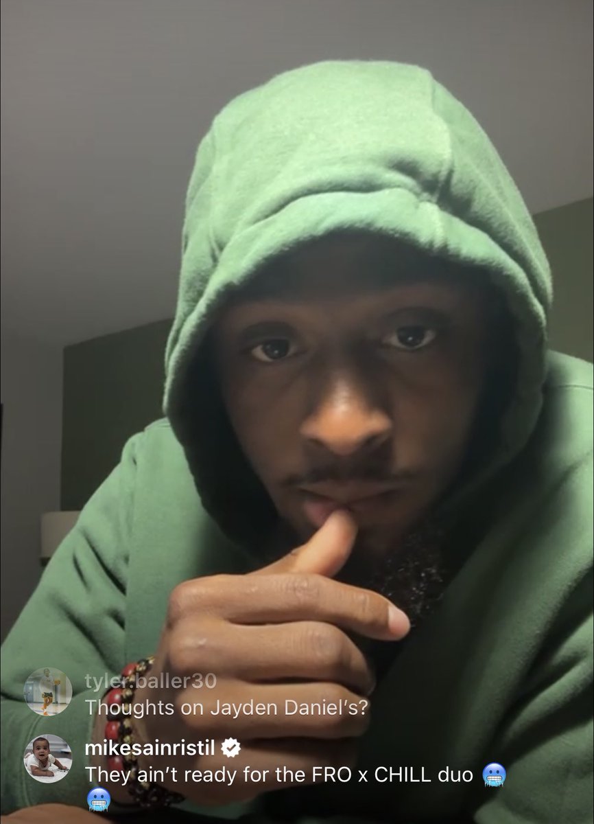 JayDanielsMVP's tweet photo. Mike Sainristil’s comment on Trey Amos IG live:

“They ain’t ready for the FRO X CHILL duo 🥶🥶” 

🔥🔥🔥 https://t.co/VQE5HXbruW