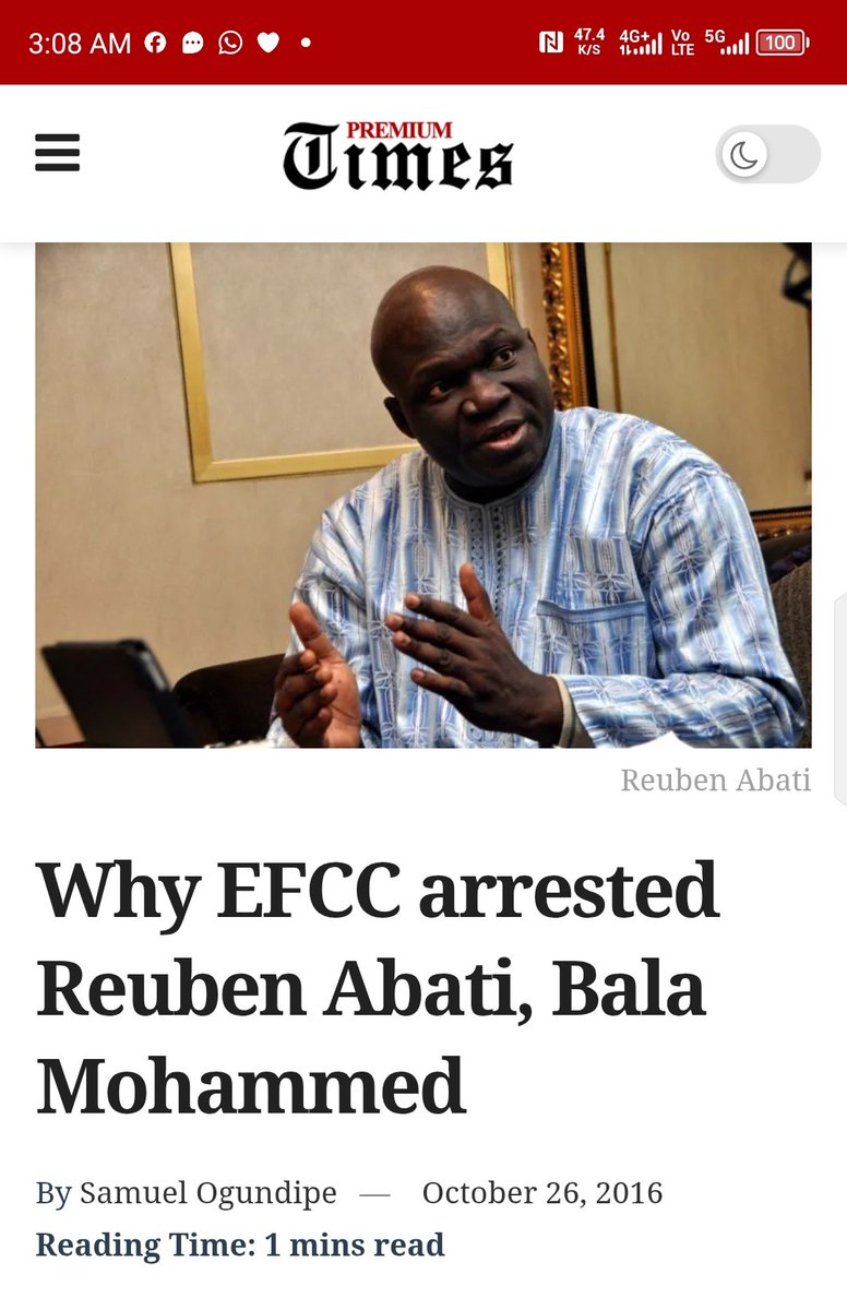 Oseni: "Abati called in sick".

Abati: "I was engaged at a pre-scheduled book review."

Abati spent weeks in EFCC custody. (Yours truly saw him &amp; one current gov there). He now claims- ala Fela &amp; Justice Okoro-Idogwu- that ex-EFCC chair, Ibrahim Magu, "later apologized to me!"