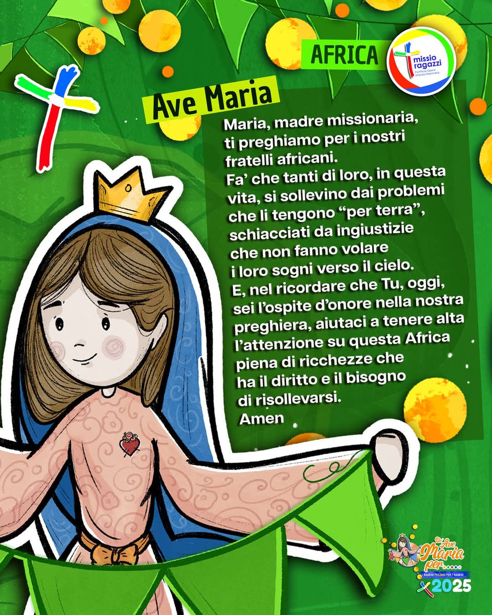 ilpontedoro's tweet photo. 💚 𝙐𝙣'𝘼𝙫𝙚 𝙈𝙖𝙧𝙞𝙖 𝙥𝙚𝙧... 𝙇'𝘼𝙛𝙧𝙞𝙘𝙖: In quest'ultima settimana dedicata alla proposta "Ave Maria per..." affidiamo alla Vergine Maria tutti i ragazzi del continente africano.
⬇️ Preghiera integrale, da realizzare con i ragazzi, clicca qui:
https://t.co/qzpCufIFfI https://t.co/jhzgaQMJNH