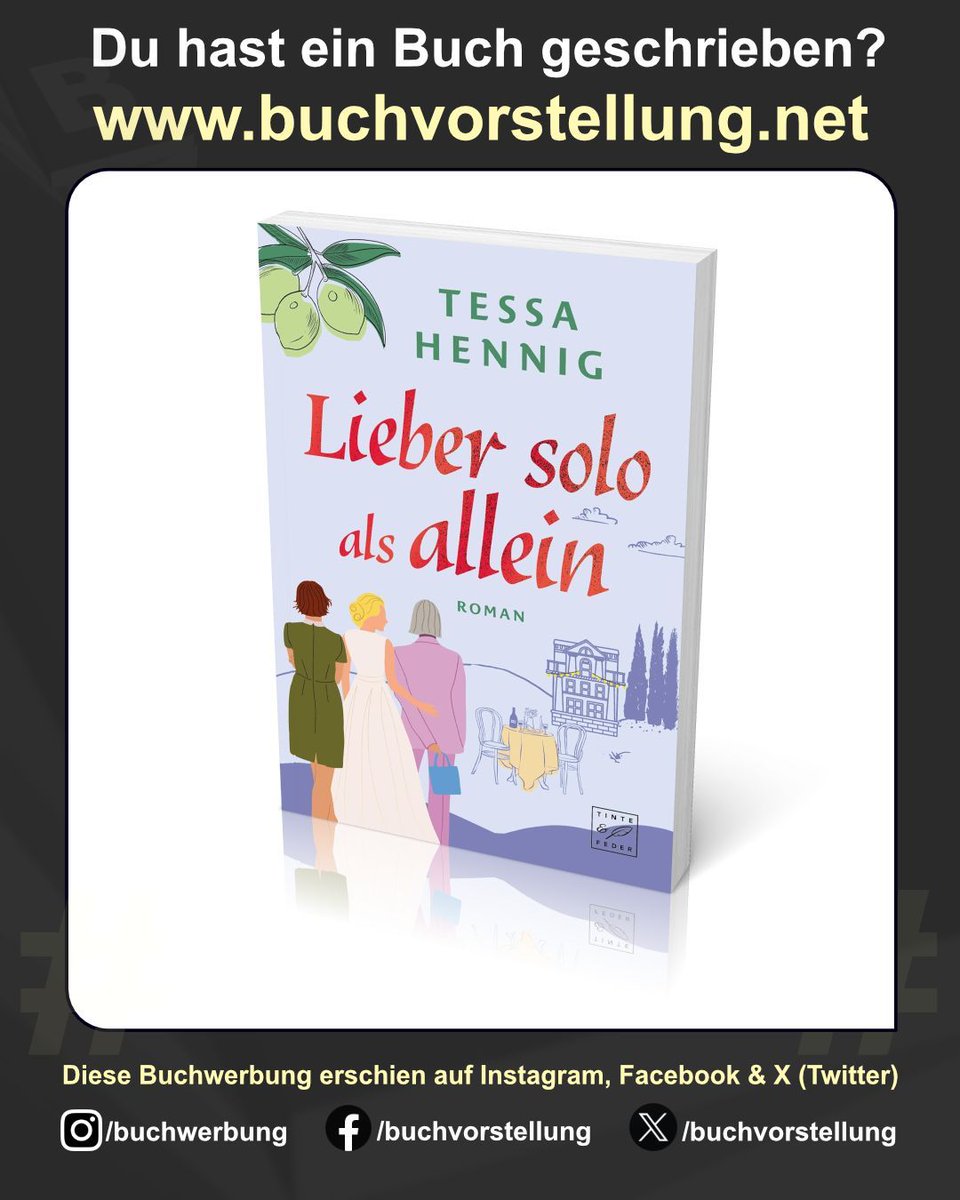 buchvorstellung's tweet image. Buchwerbung - Lieber solo als allein
#Buchvorstellung #Buchwerbung #KindleEdition #Komödie #Liebesroman #Taschenbuch #TessaHennig #AutorenAufX 
@hennighaigh