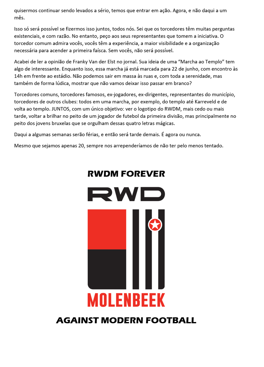 AlainMeskens's tweet photo. Nos últimos dias, nós, apoiadores do #RWDM, recebemos um golpe duro.
Hoje começa a resistência.
#RWDM #RWDMFOREVER #MOLENBEEK #CONTRAOFUTEBOLMODERNO https://t.co/2wnCkzXodQ