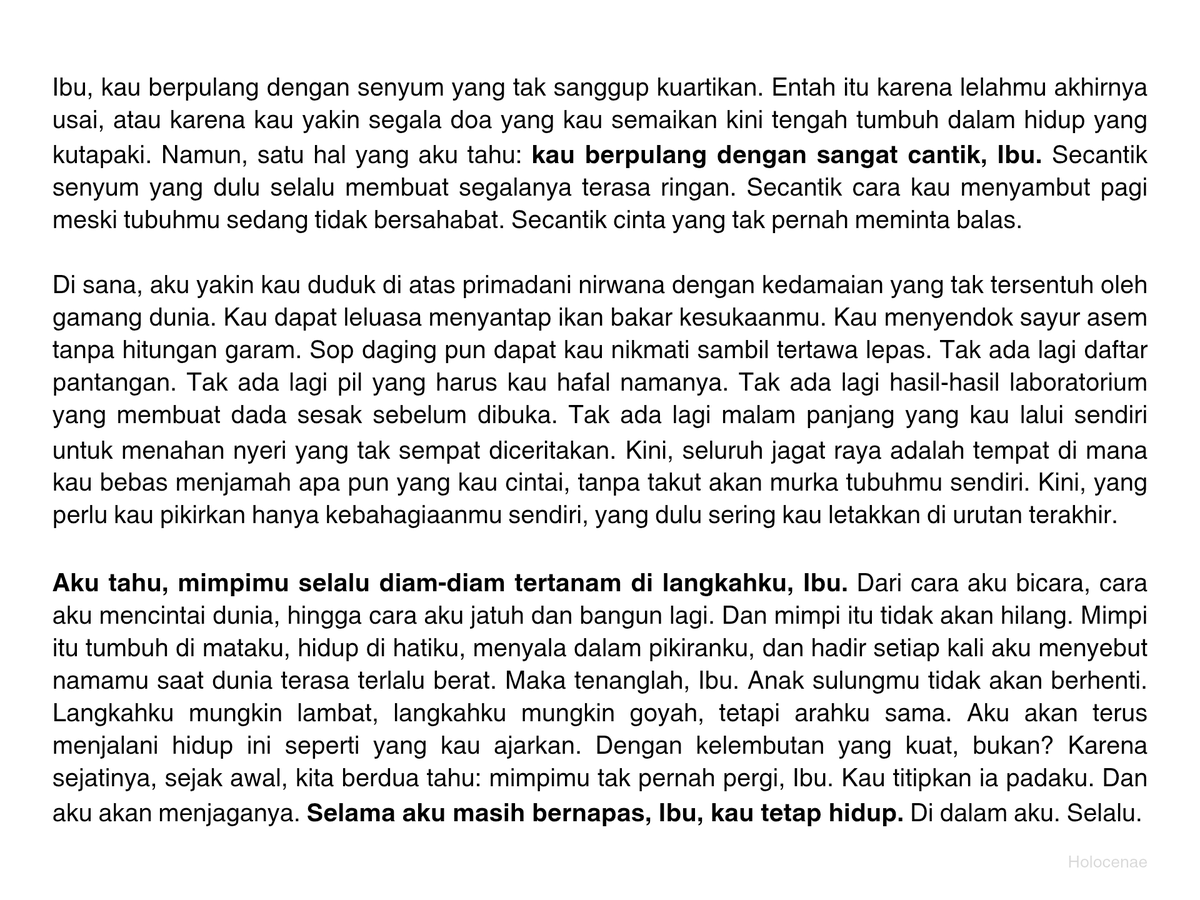 holocenae's tweet photo. Ibu, mimpimu selalu bersemayam di dadaku. https://t.co/zDe0ZZmv37