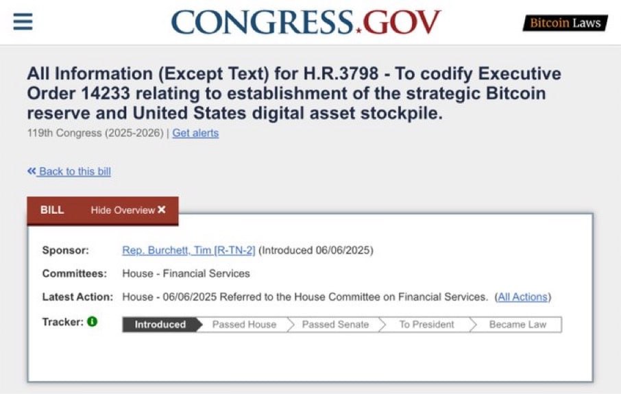 🇺🇸HUGE!!!

CONGRESSMAN INTRODUCED A HOUSE BILL TO MAKE TRUMP’S STRATEGIC BITCOIN RESERVE REAL.

IS IT FINALLY HAPPENING???