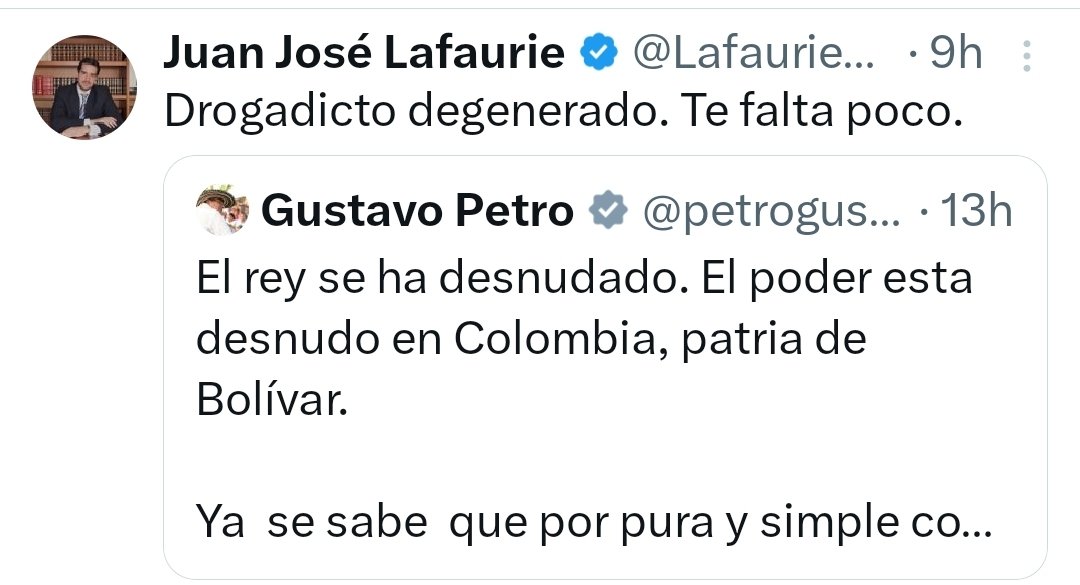 Flor Cadena (@florcad16) on Twitter photo Están amenazando de frente al Presidente de la República?
<a href="/petrogustavo/">Gustavo Petro</a> <a href="/mindefensa/">Mindefensa</a> <a href="/PedroSanchezCol/">Pedro Arnulfo Sanchez S. Orgullosamente Colombiano</a> Están amenazando de frente al Presidente de la República?
<a href="/petrogustavo/">Gustavo Petro</a> <a href="/mindefensa/">Mindefensa</a> <a href="/PedroSanchezCol/">Pedro Arnulfo Sanchez S. Orgullosamente Colombiano</a>