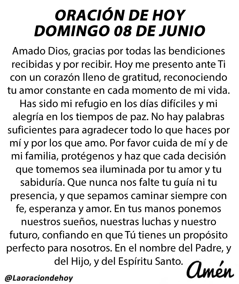Oración diaria para hoy domingo 08 de junio de 2025.