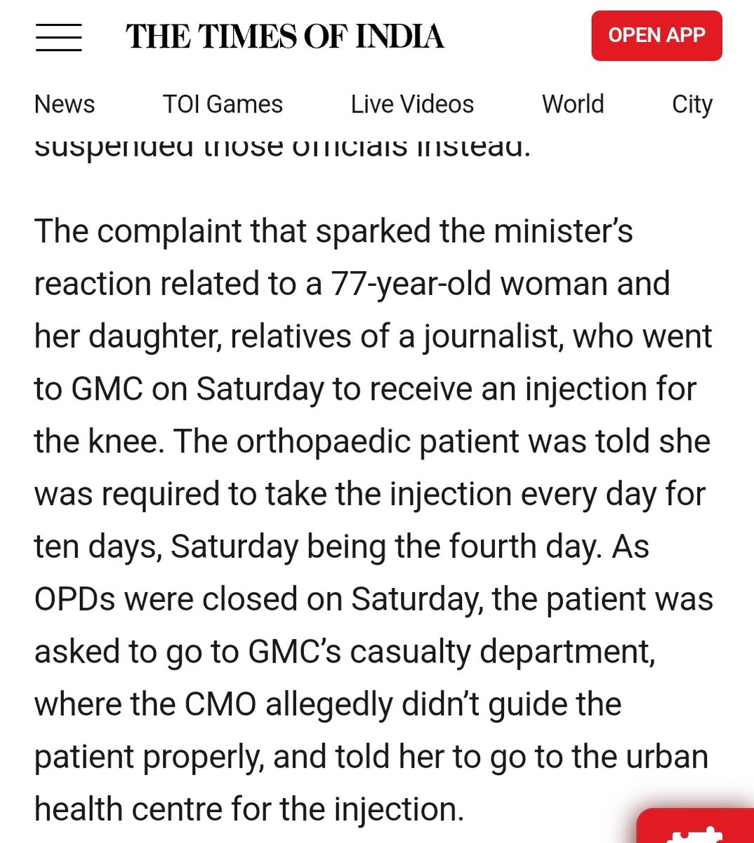 <a href="/visrane/">Vishwajit Rane</a> Oh so the patient and her daughter were relatives of a journalist which explains how they had such easy access to the Health Minister while majority of the population would struggle to even get a routine meeting with a minister.

Please name and shame the journalist as well.