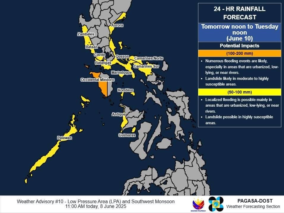 earthshakerph's tweet image. STAY SAFE, SHAKERS! 

Asahan ang katamtaman hanggang sa malakas (50-100 mm) na pag-ulan sa susunod na 24 na oras sa Metro Manila, CALABARZON, malaking bahagi ng Bicol, MIMAROPA at western parts ng Visayas batay sa 11 a.m. weather advisory ng #PAGASA.