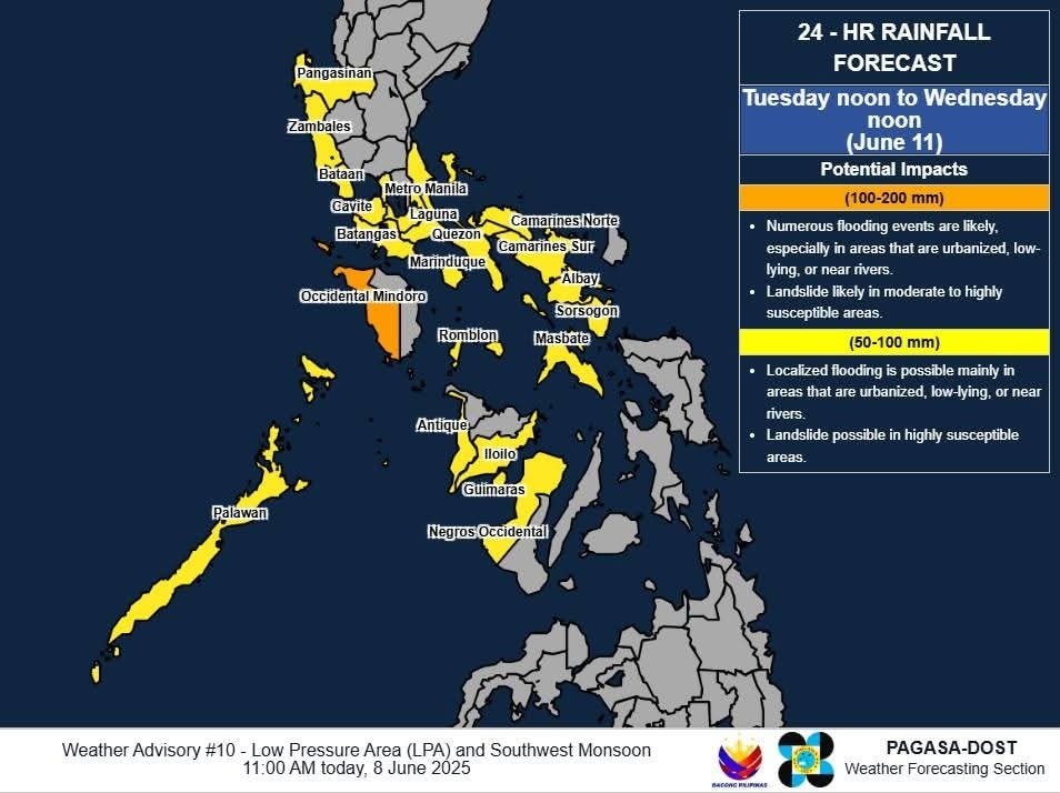 earthshakerph's tweet image. STAY SAFE, SHAKERS! 

Asahan ang katamtaman hanggang sa malakas (50-100 mm) na pag-ulan sa susunod na 24 na oras sa Metro Manila, CALABARZON, malaking bahagi ng Bicol, MIMAROPA at western parts ng Visayas batay sa 11 a.m. weather advisory ng #PAGASA.