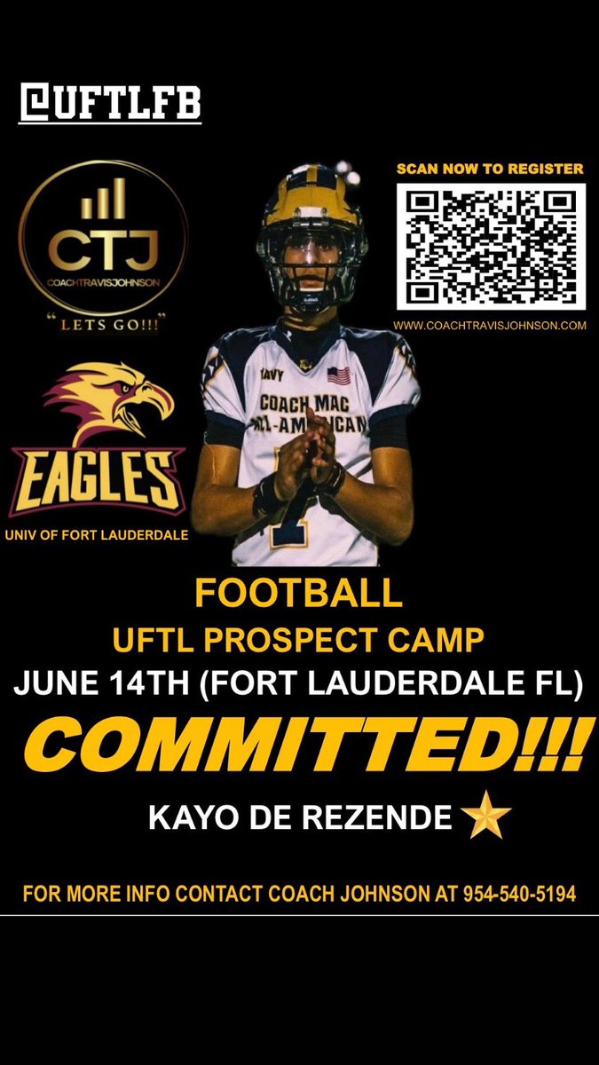 I will be attending the <a href="/uftlfootball/">uftlfootball</a> prospect camp next Saturday! 
<a href="/Coralgladesfb/">CoralGladesfb</a> 
<a href="/CoachE954/">Meet Me In The Endzone</a>
<a href="/BCorona4Ever/">Coach Brandon Corona</a> 
<a href="/ColtonEisenberg/">ColtonCoachEisy</a>