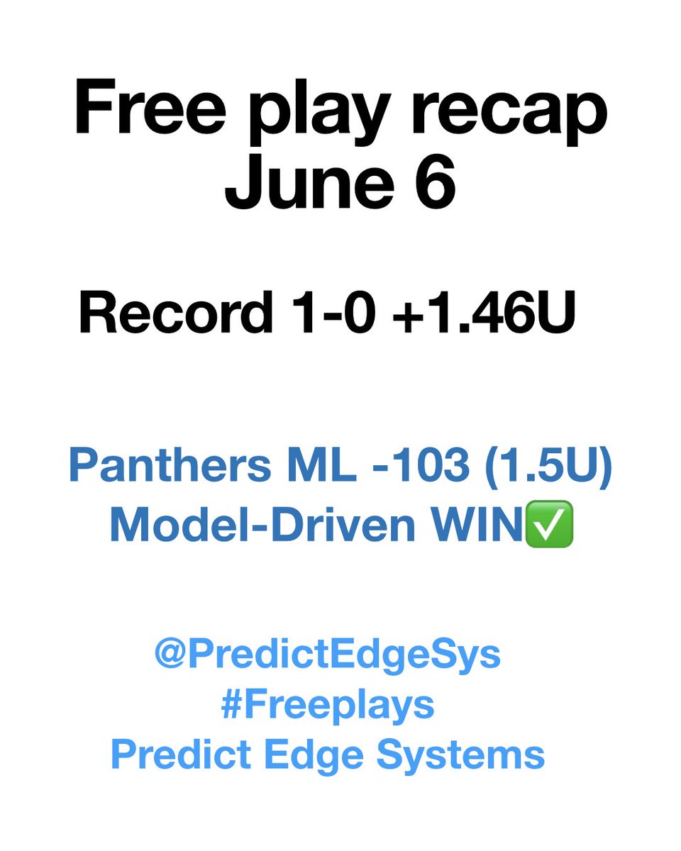 Predictedgesys's tweet photo. 🧾 Correction:
Yesterday’s recap listed the wrong date — the play was for June 6, not June 7.

✅ NHL: Panthers ML (-103) – WIN
📊 1.5U → +1.46U
Model-backed edge on a situational angle &amp; market inefficiency.

#NHL #SportsBetting #GamblingTwitter #PredictEdgeSystems https://t.co/WPPwwFRsVu