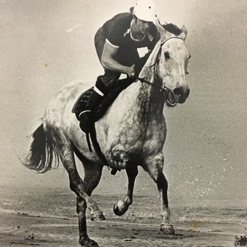One of my favourite images, Robbie Laing working Taksan on the beach after he was moved to be trained by Eddie. #RIPRobbie