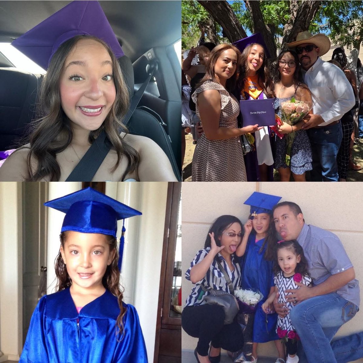 Two of these photos are what the world sees…The other two are what Mom and I will always see. 💜🎓 No matter how grown you get, you’ll always be our little girl. #EastlakeHS #Falcons