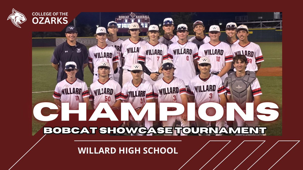 Trifecta!!

Willard wins the 9th CofO Bobcat Showcase Tournament Championship over Mountain Home!

A huge thank you to the 16 teams that participated in our tournament. It was a great weekend full of great baseball!