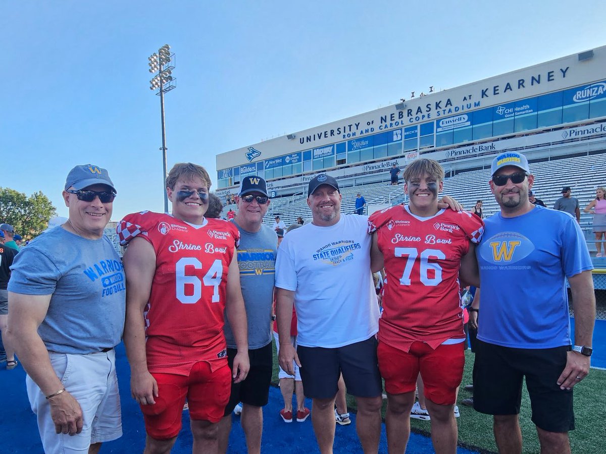 Wahoo_Football's tweet photo. It was a great day to watch @EliEmerson55 and @Jakescanlon154 play for @NEShrineBowl North squad!! Congratulations on the win!!! https://t.co/tRSd2Goigf