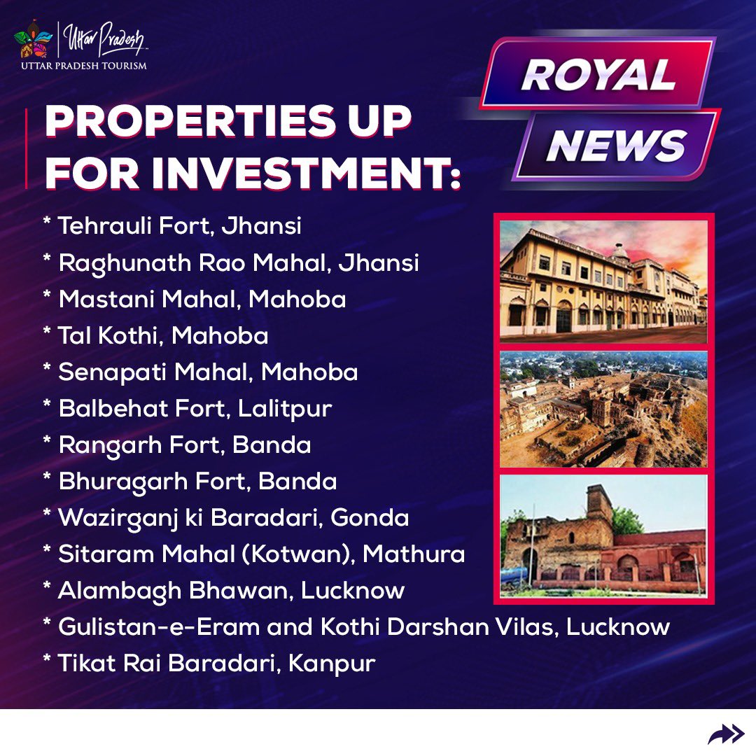 uptourismgov's tweet image. An #unparalleled #opportunity – partner with Uttar Pradesh in #transforming historic forts into exclusive royal #assets. #Invest in the future of #destination weddings and heritage #hospitality through a #visionary #initiative to lease iconic forts and #palaces for adaptive