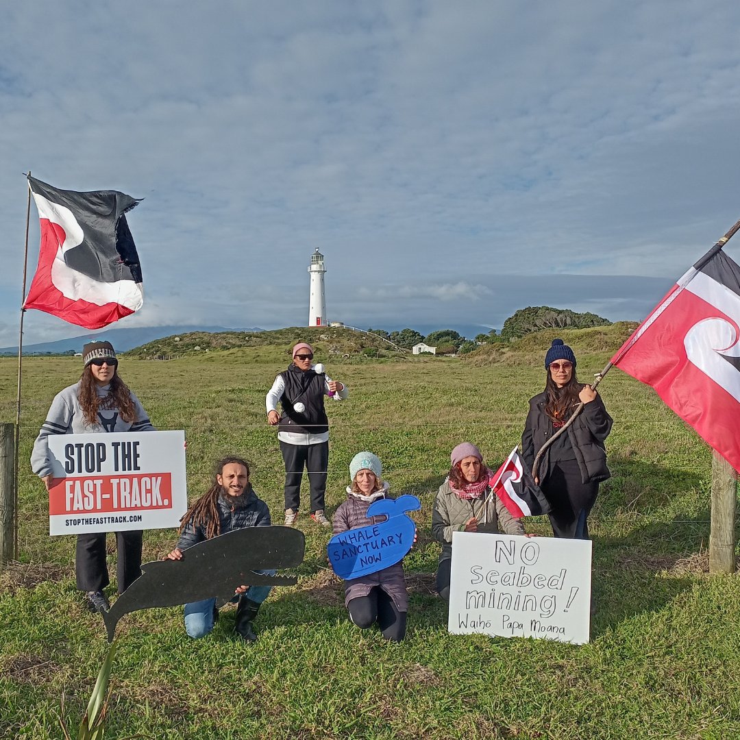 ClimateJusticeT's tweet photo. No seabed mining! Coastal communities are united against seabed mining - from Pātea to Ngāmotu, from Pōneke to Whanganui, from Whaingaroa to Te Pūaha o Waikato, from Muriwai to Tahiti and all the way back to Pungarehu. #protectourmoana #WorldOceansDay #noseabedmining https://t.co/LWcSqVvRHI