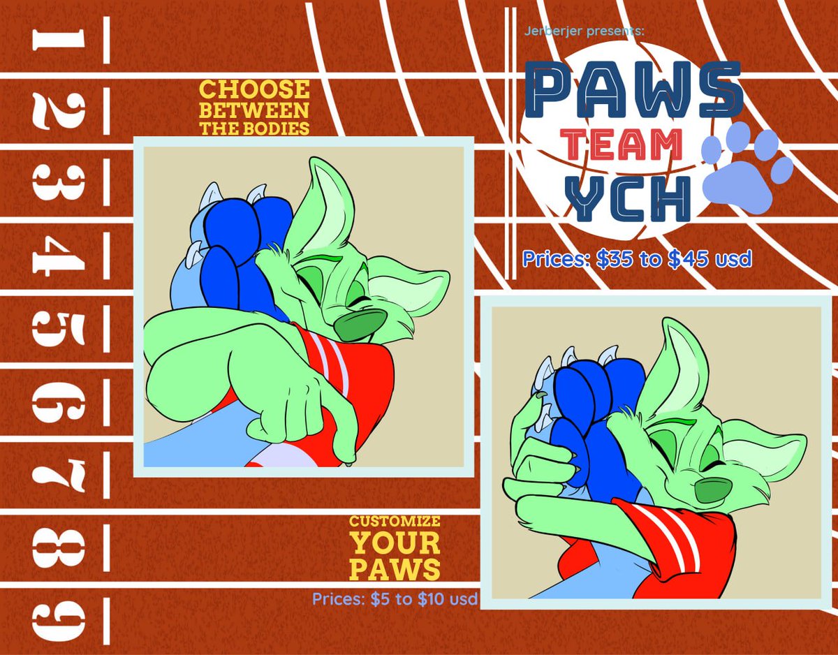 LET'S GET READY FOR TEAM PAWS 🎉
You know them, you love them. now show  your team pride by participating in this YCH!   These ych cost $35 - $45 ( price depending of the complexity ) And if you want to customize the paw can have an additional of $5 to $10
DM here if interested