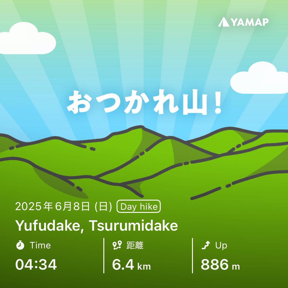 echo_taiji's tweet photo. Yufudake, Tsurumidakeを山歩しました「おつかれ山！」 #YAMAP #無事下山 #山歩しよう https://t.co/UOlxcEYmTo