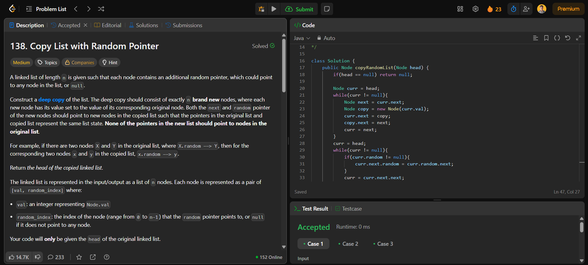 surajshinde_87's tweet photo. Day 26 of my #DSAChallenge
π Linked List Practice β Reverse, Palindrome, Deep Copy
Solved
@LeetCode
#25
#234
#138
#Day26 #LeetCode #Java #SurajShinde #ProblemSolving #100DaysOfCode #CodingJourney #LinkedList #DSA #LogicBuilding https://t.co/HpbwFlRM8U