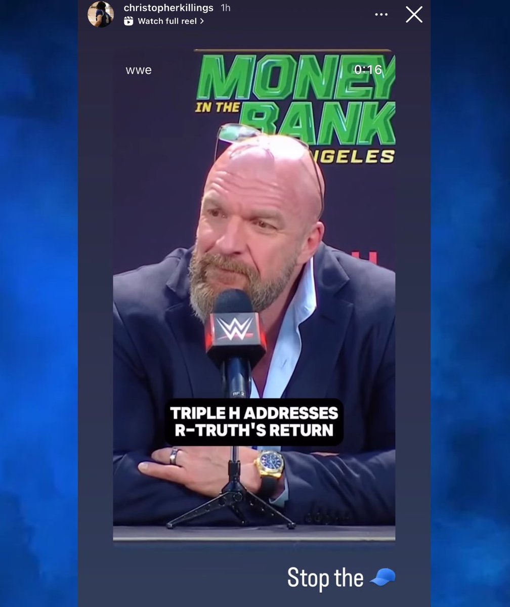 R-Truth’s son Christopher Killings in-response to Triple H implying that R-Truth’s situation is all part of the show:

“Stop the 🧢”
