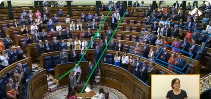 NNonada's tweet photo. Correcto:
Vox abandonando el congreso y el #CucaPP con FeijóoL a la cabeza aplaudiendo a Petro puestos en pie.
Abascal en el exterior con colombianos tras abandonar el Congreso.
Diferencias
.
