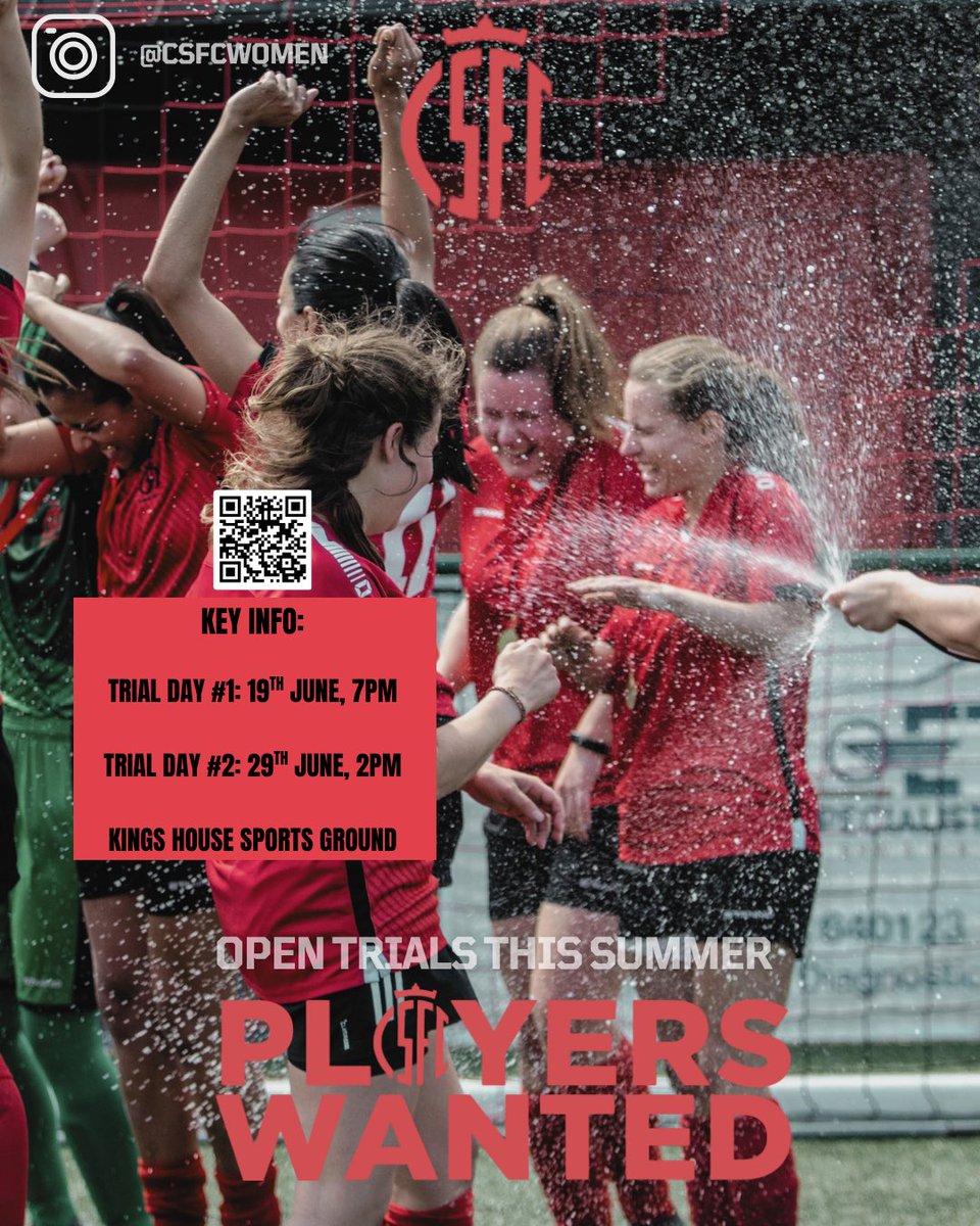 ‼️TRIAL/OPEN SESSION INFO‼️

🗓️ 19th June, 7pm &amp; 29th June 2pm
📍Kings House Sports Ground, 
ℹ️ Welcoming experienced players looking to challenge themselves &amp; also beginners looking to get into football with our reserve team. 
Click here: forms.office.com/e/fcmvXHZ5ES