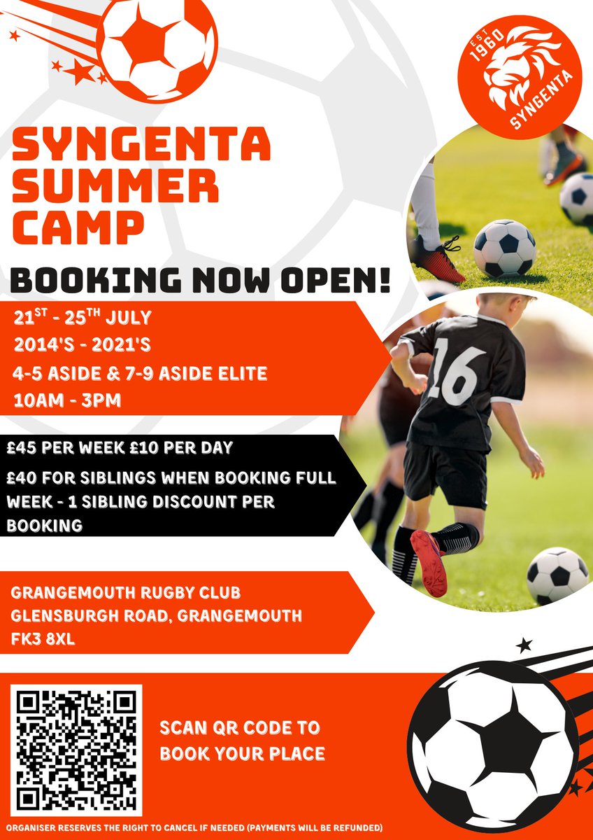 Our fun filled camp is packed with games, drills &amp; challenges designed to build skills, boost confidence &amp; encourage teamwork!

Whether your child is a future star or just starting, they’ll enjoy an active and energetic week led by experienced coaches 

app.teamfeepay.com/s/F6cGceTvv3