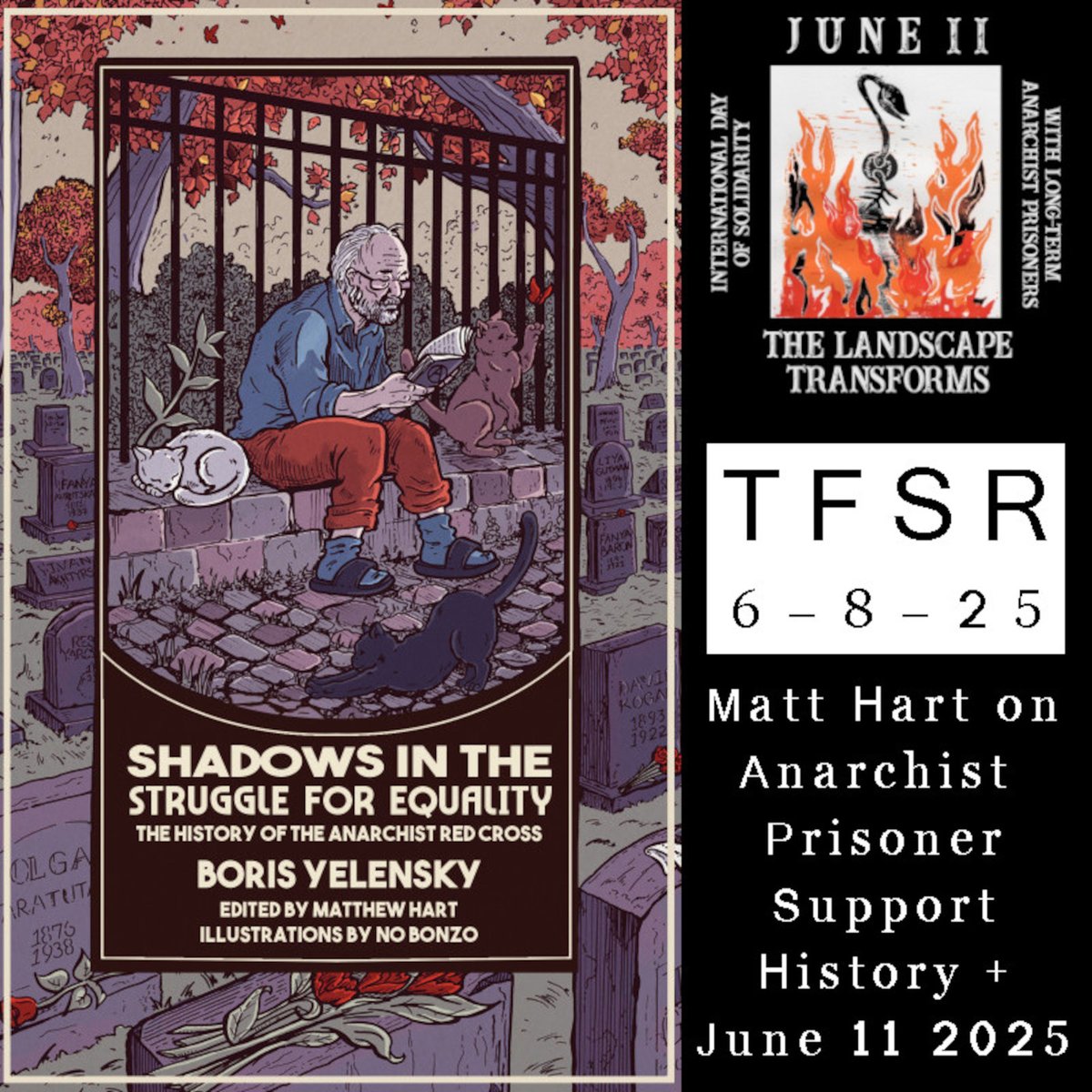 An interview w/ Matt Hart of <a href="/la_abcf/">Anarchist Black Cross Federation - LA</a> , editor of "Shadows In The Struggle For Equality" (<a href="/PMPressOrg/">PM Press</a> )  on history of anarchist prisoner support, + the 2025 statement for the June 11th Day of Solidarity with Marius Mason and Long Term Anarchist Prisoners

thefinalstrawradio.noblogs.org/post/2025/06/0…