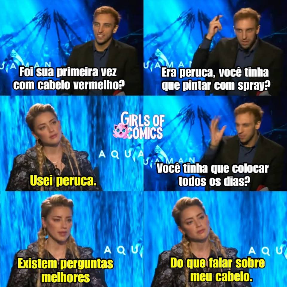 Léo Lins interviewed Amber Heard 7y ago about Mera. He had 5 minutes and kept insisting in dumb Qs abt her hair. She finally said: "There're better Qs than my hair". Then he posted she was rude and "almost" deserved to be beaten. This week, he was sentenced to 8 years in jail 🤣