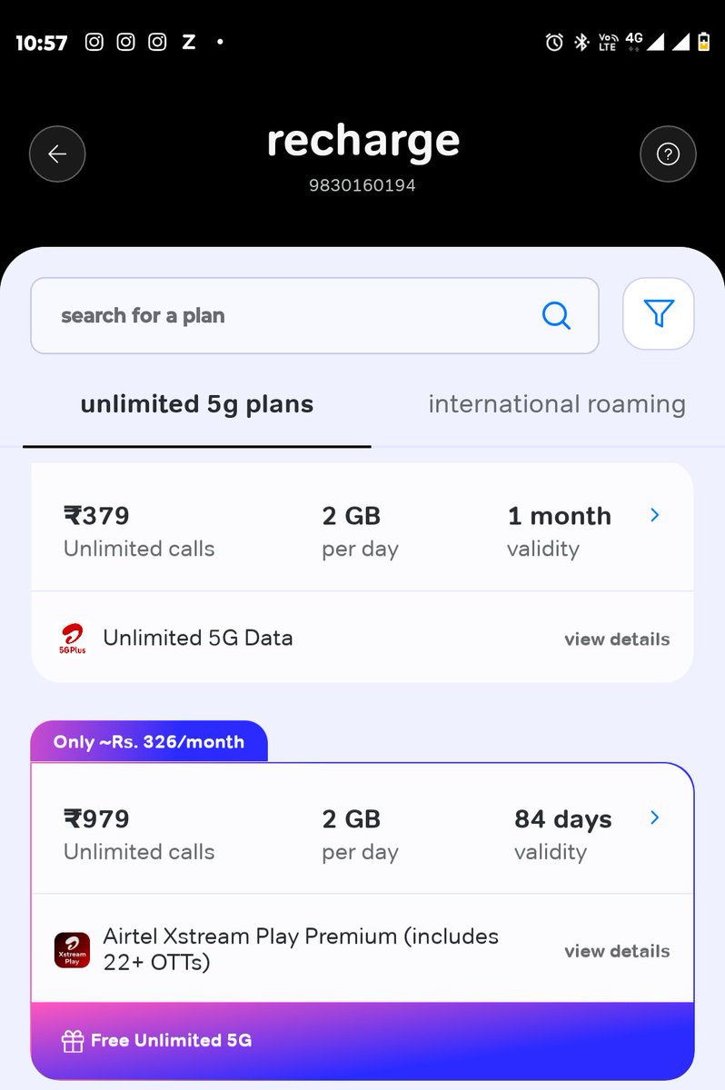 shashank91631's tweet photo. @airtelindia @airtelnews unable to understand that plans and cost changes according to phone number , a person is getting a plan @₹859 and the other person for the same plan has to pay 979.... https://t.co/ayEDTUYgev