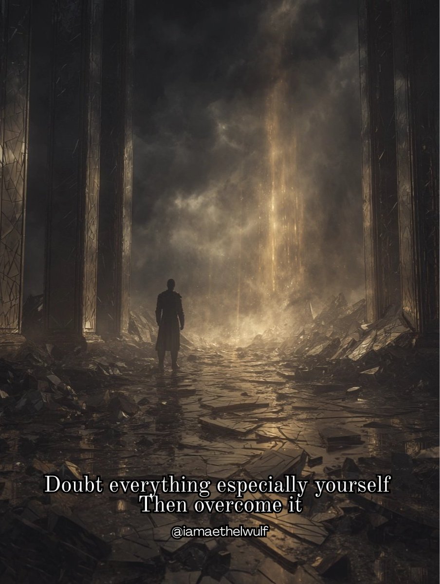 iamaethelwulf's tweet image. Doubt everything, especially yourself. Then overcome it
Doubt is not your enemy. It is the gate. It is the voice that asks, are you sure, are you ready, are you real. Doubt tears down the illusions. It burns the surface. And if you face it without running, it will show you what…