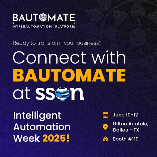 Bautomate_BPA's tweet image. Bautomate is landing at Intelligent Automation Week 2025 – Dallas, June 10–12! Meet us at Booth #110, Hilton Anatole, Dallas - TX to explore cutting-edge automation solutions for the Manufacturing, Healthcare, and Finance industries — and more. Live demos, expert talks, and…