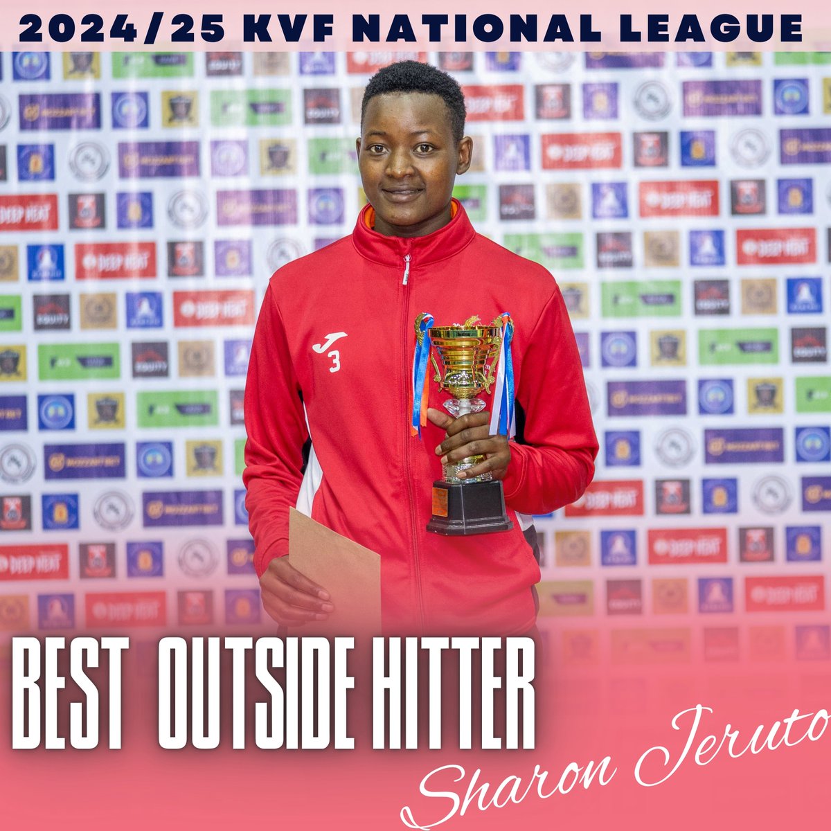 KVF 2024/2025 Women’s League: Queen of the Wing
BEST OUTSIDE HITTER: SHARON JERUTO – DCI 

Fearless at the net, flawless in the air.
Sharon Jeruto dominated the court with thunderous spikes and unmatched finesse.