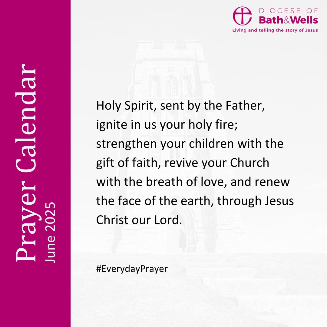 Holy Spirit, sent by the Father, ignite in us your holy fire; strengthen your children with the gift of faith, revive your Church with the breath of love, and renew the face of the earth, through Jesus Christ our Lord.