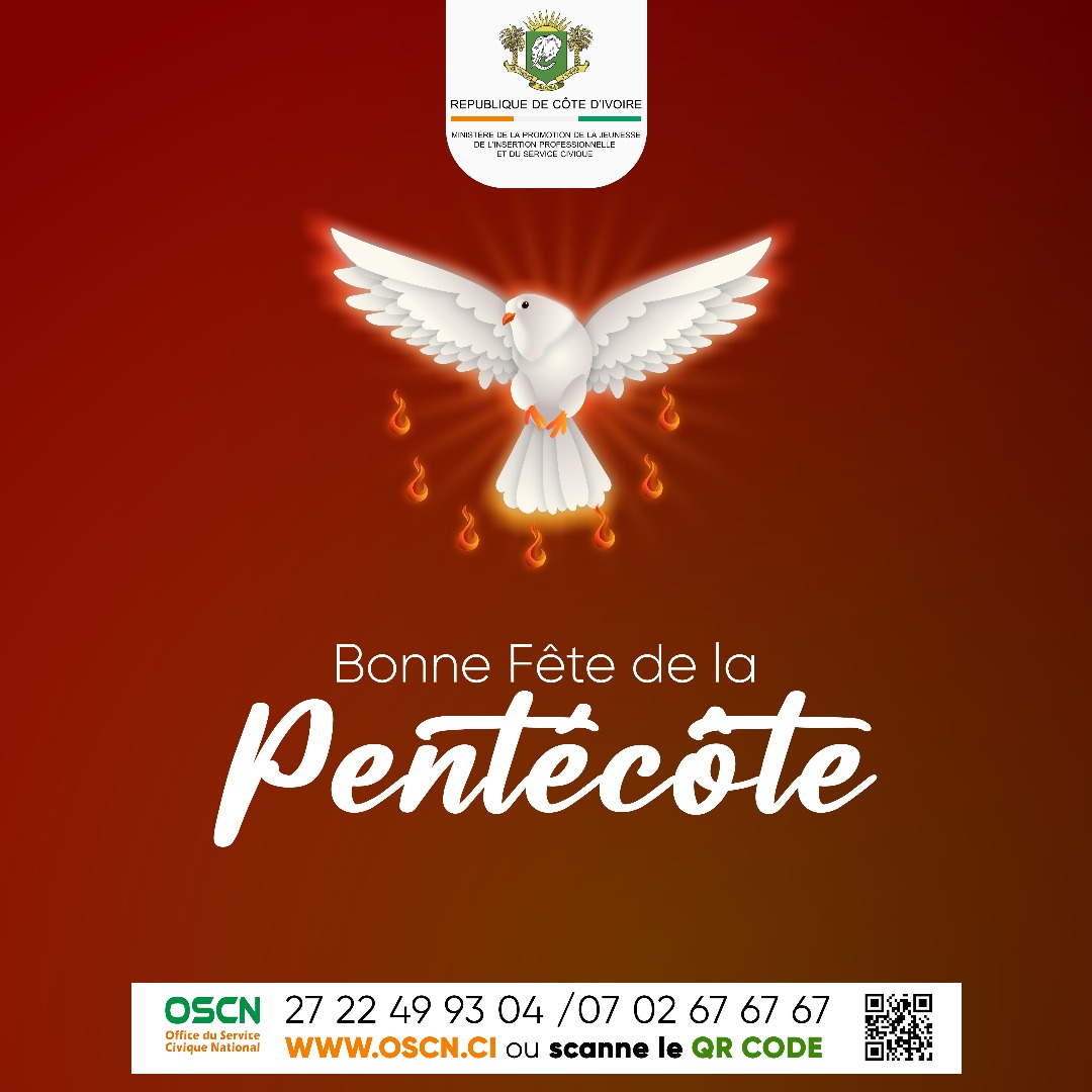🕊 Bonne fête de la #Pentecôte à tous !
Que l’Esprit Saint inspire paix, solidarité et engagement civique 🇨🇮
#OSCN #ServiceCivique #JeunesseIvoirienne #Paix
🌐 oscn.ci