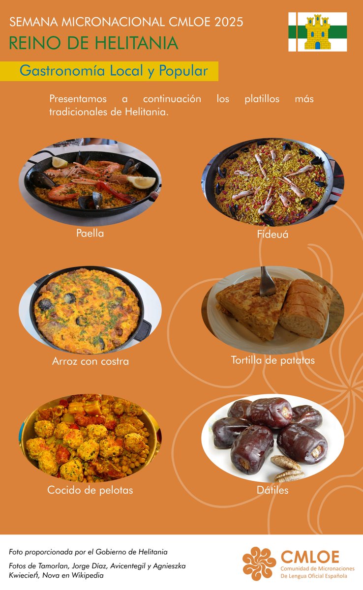 Helitania, nación con gran tradición española, lo demuestra principalmente en su gastronomía, ¡aquí presentamos sus platos más tradicionales! #SemanaCulturalCMLOE2025 #CMLOE