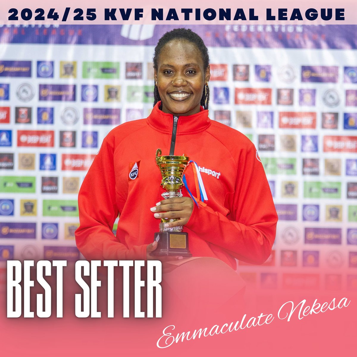 KVF 2024/2025 Women’s League: The Architect of Attack
BEST SETTER: EMMACULATE NEKESA – KENYA PIPELINE 

She turns touches into triumphs.
Emmaculate Nekesa’s golden hands orchestrated every play with brilliance and precision.