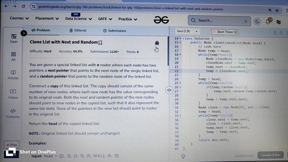 Yashpatil231's tweet photo. Day 70 of #CodingChallenge on @geeksforgeeks 
Solved today's Problem ✅. Let's keep moving ahead 👍🎯 
#coding #gfg160 #geekstreak2025 

Problem 70: Clone a Linked List ✅ https://t.co/usTvP5RicA